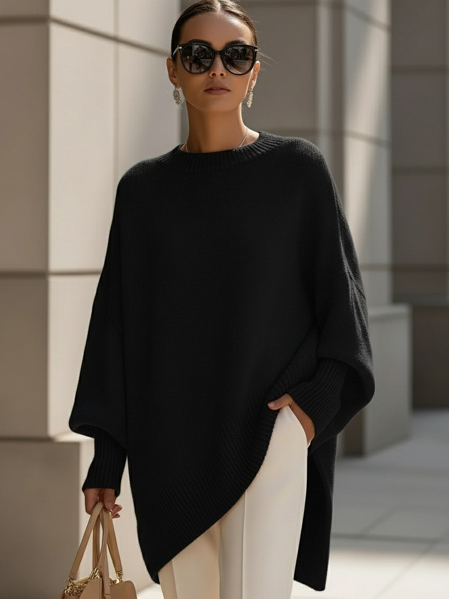 Women's Black Asymmetric Hem Relaxed Knitted Autumn Jumper