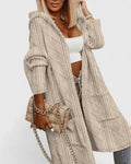 Women's Beige Hooded Longline Knit Cardigan