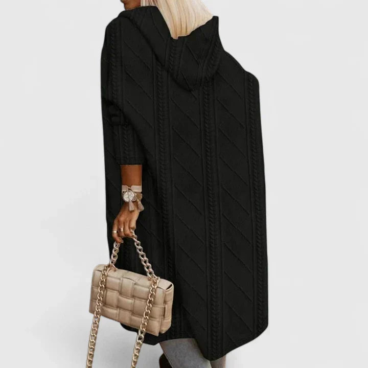 Women's Black Hooded Longline Knit Cardigan