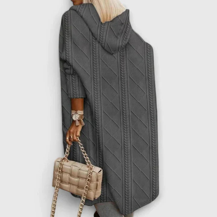 Women's Grey Hooded Longline Knit Cardigan