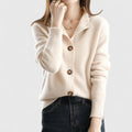 Women's beige minimalist soft knit cardigan for everyday layering