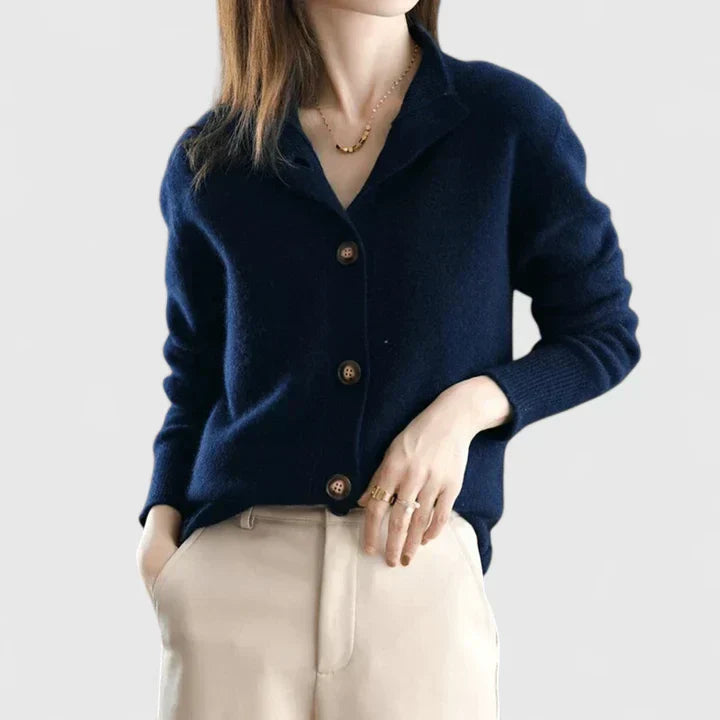 Women's Brown Long-Sleeve Button-Front Collared Autumn Cardigan