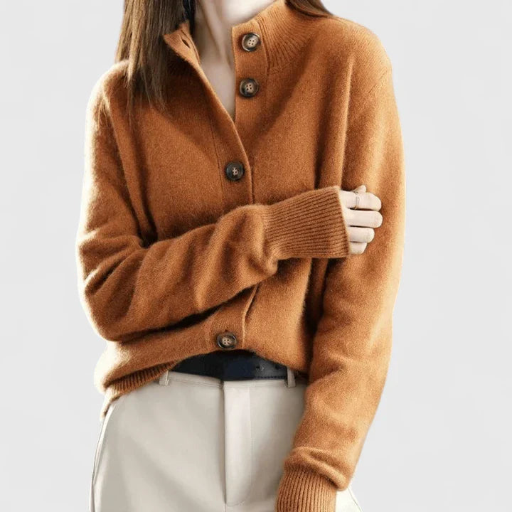 Women's beige minimalist soft knit cardigan for everyday layering