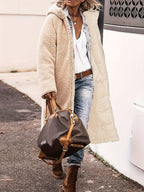 Beige reversible long coat with relaxed fit