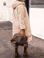 Beige reversible long coat with relaxed fit