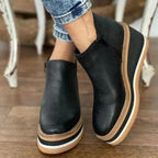 Suede platform wedge ankle boots, product still life