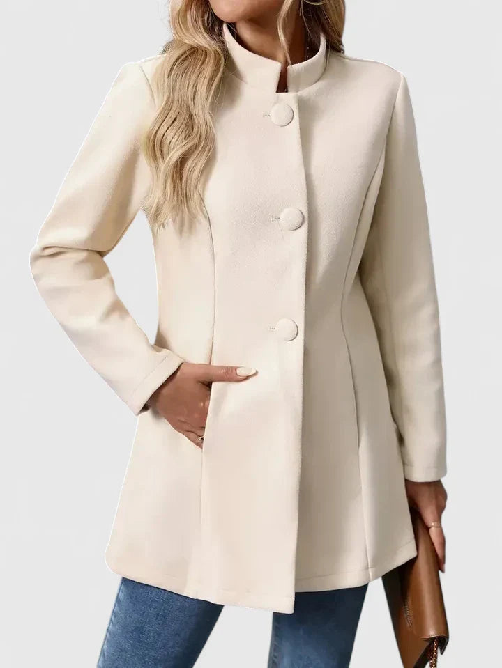 Women's Cream Smart Stand-Collar Transitional Jacket