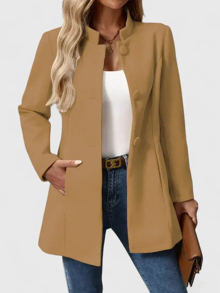 Women's Camel Smart Stand-Collar Transitional Jacket