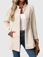 Women's Cream Smart Stand-Collar Transitional Jacket