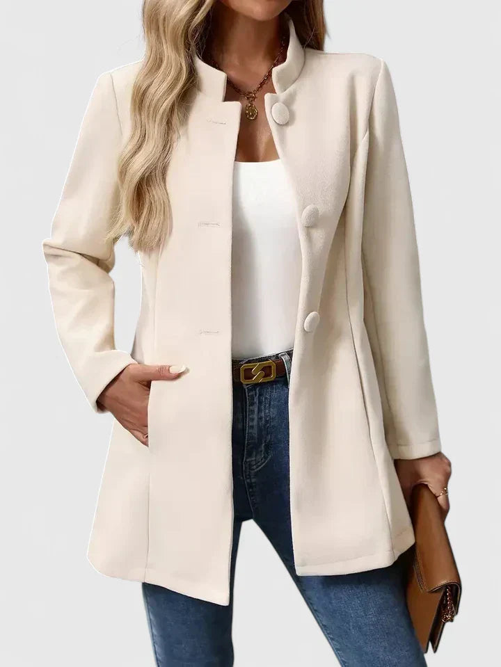 Women's Cream Smart Stand-Collar Transitional Jacket