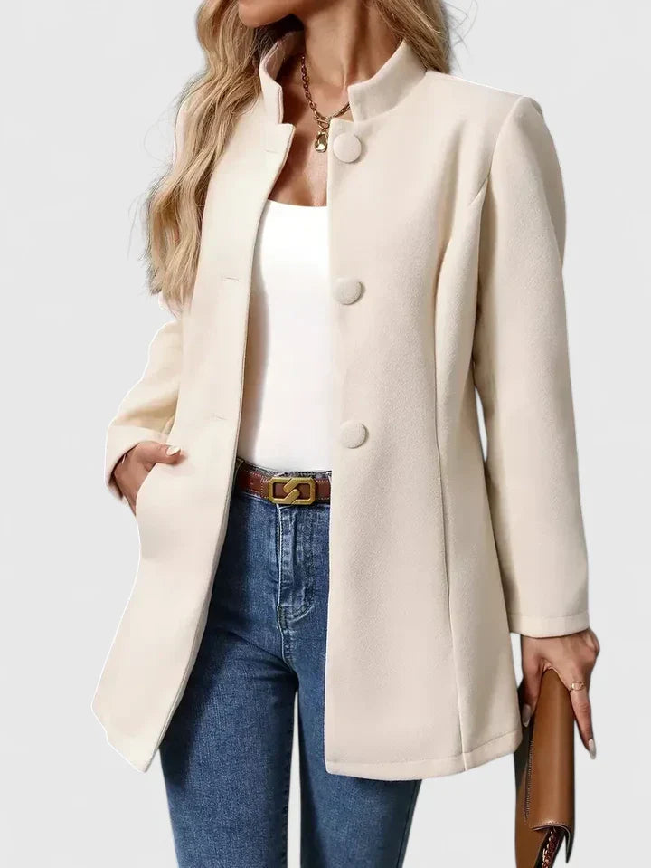 Women's Cream Smart Stand-Collar Transitional Jacket