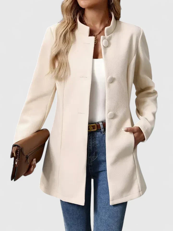 Women's Cream Smart Stand-Collar Transitional Jacket