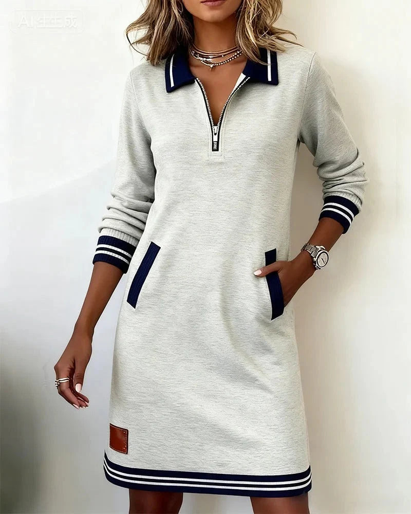 Women's light grey half zip sweatshirt dress