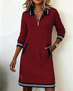 Women's burgundy half zip sweatshirt dress