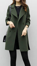 Women's Green Double-Breasted Trench Coat for Autumn Layering