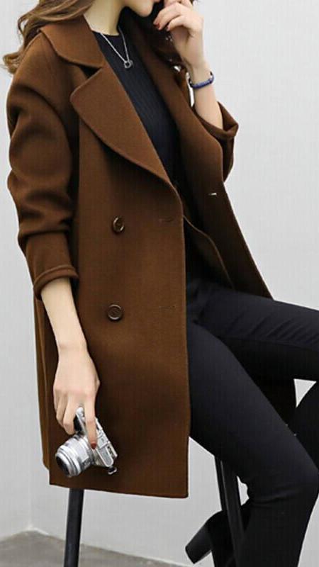 Women's Brown Double-Breasted Trench Coat for Autumn Layering