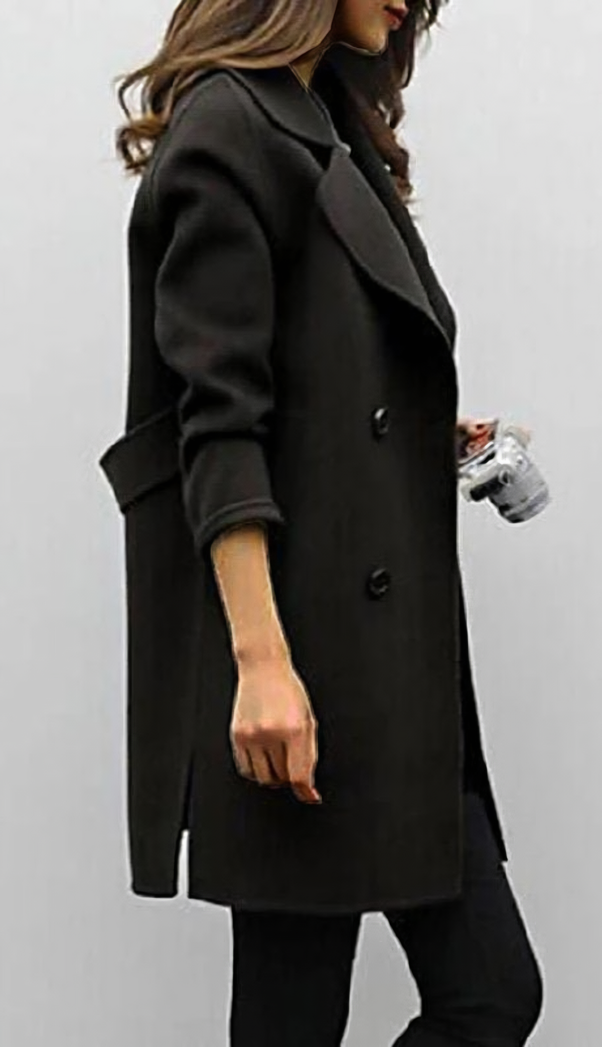 Women's Black Double-Breasted Trench Coat for Autumn Layering