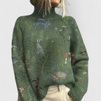 Green roll neck knit jumper with a relaxed, everyday fit for autumn layering