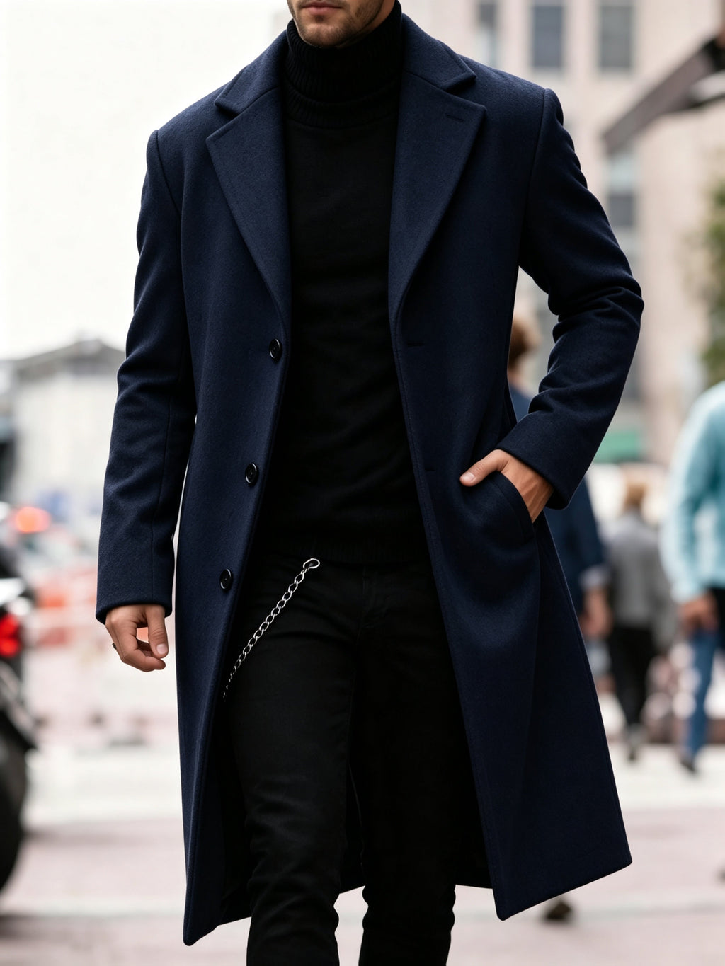 Long trench coat, back view