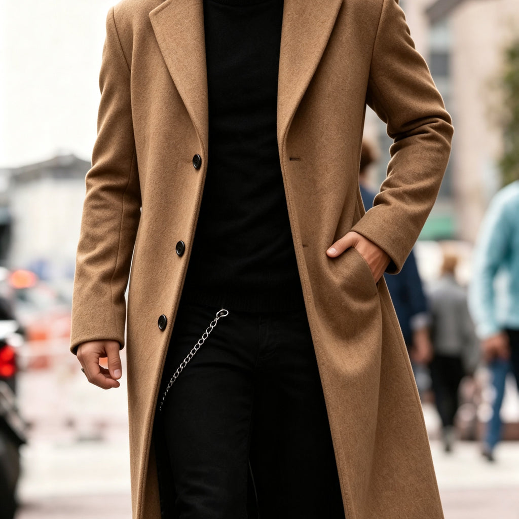 Long trench coat laid flat
