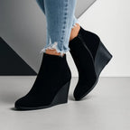 Women's black suede wedge ankle boots