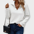 Women's Ribbed Knit Quarter-Zip Funnel Neck Jumper for Autumn