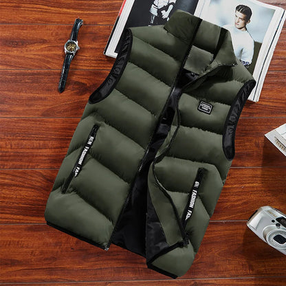 Men's black quilted thermal zip gilet for layering