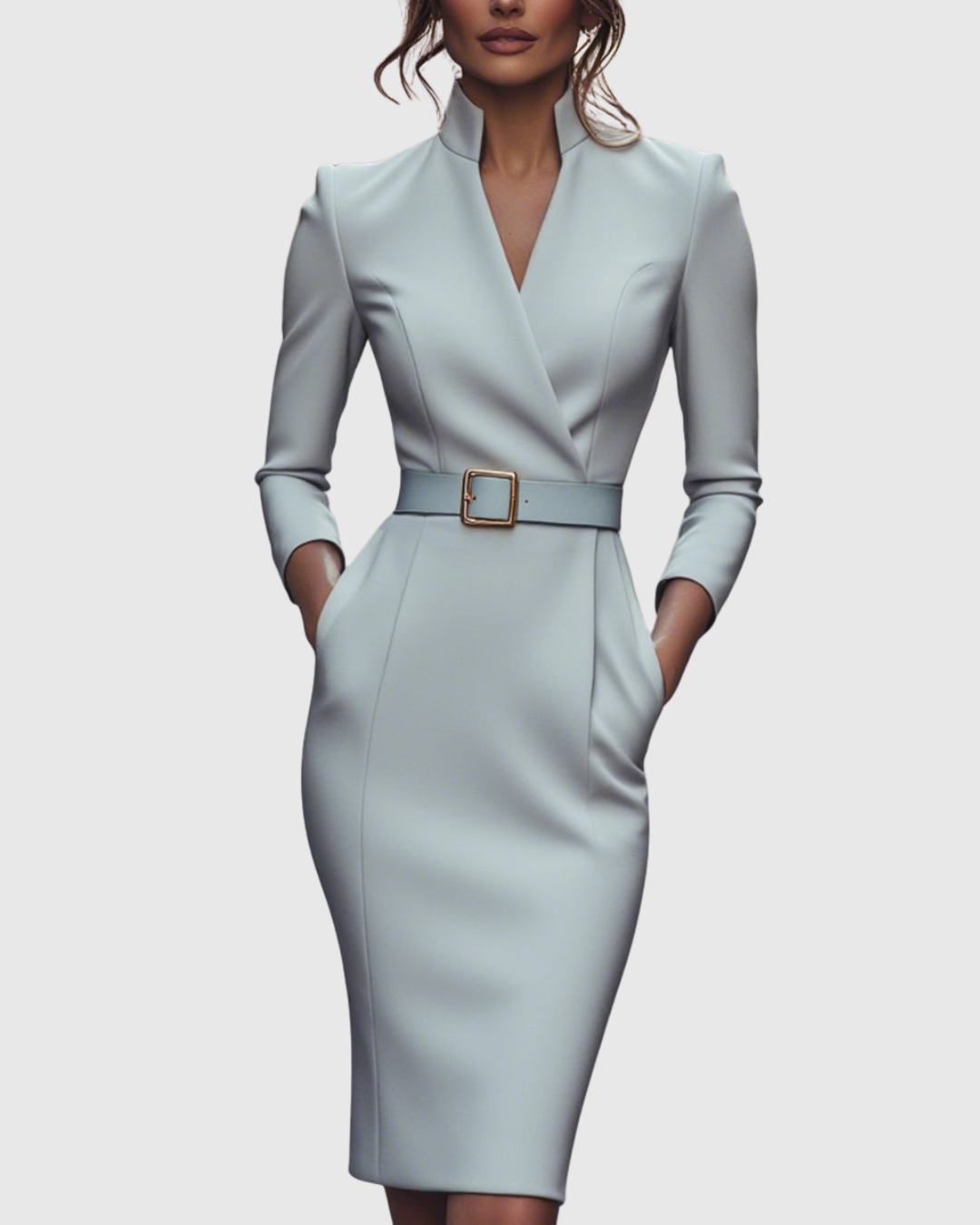 Women's classic midi dress with fitted waist and flowing skirt