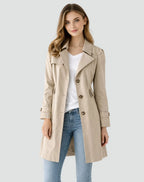 Women's sand midi trench coat with buttoned cuffs