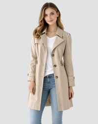 Lowri | Women's Fitted Waist Midi Trench Coat with Buttoned Cuffs