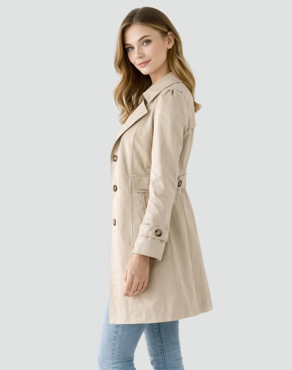 Women's midi trench coat with buttoned cuffs