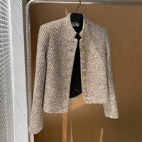 Lydia | Women's Cropped Tweed Jacket with Stand Collar and Button Front