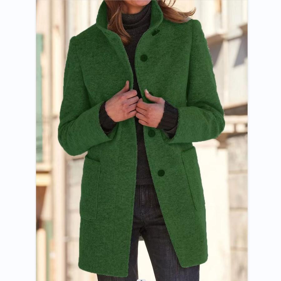 Women's light grey wool blend coat with a retro button front