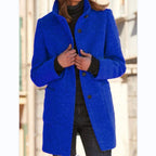 Women's light grey wool blend coat with a retro button front