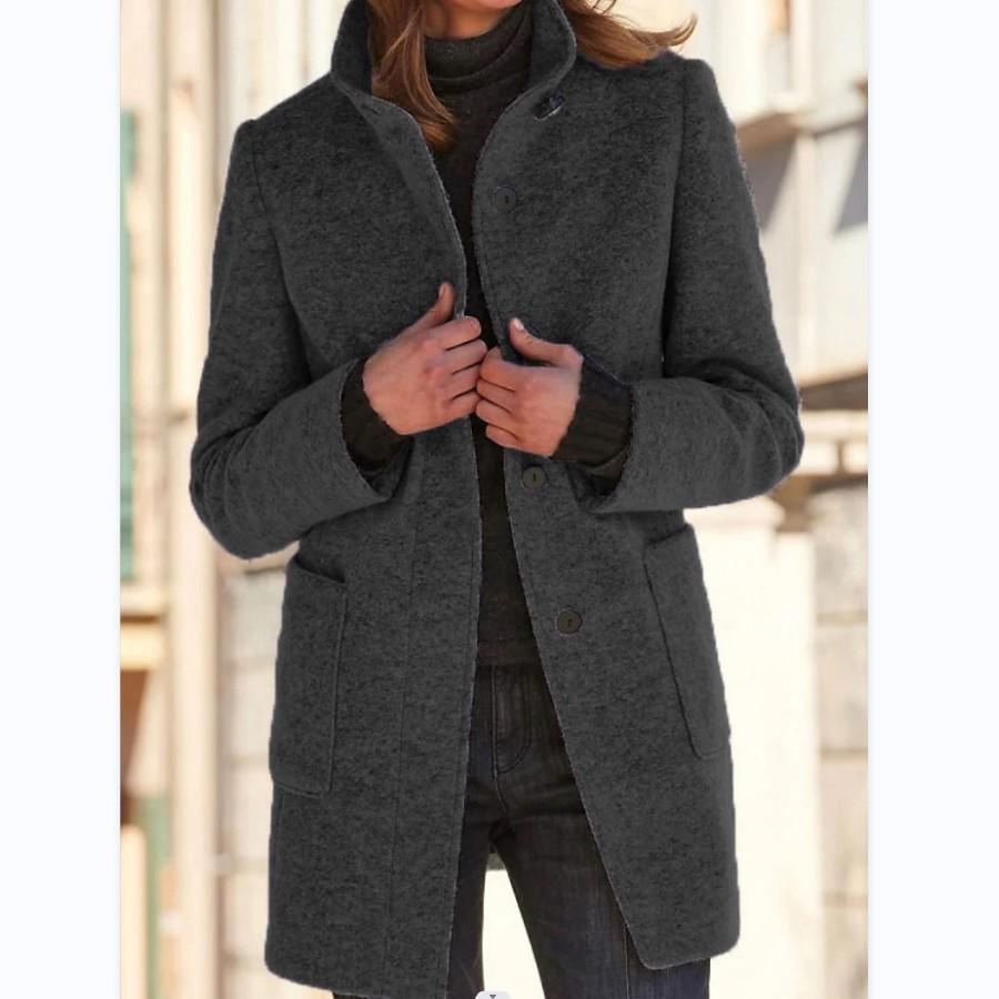 Women's dark blue wool blend coat with a retro button front