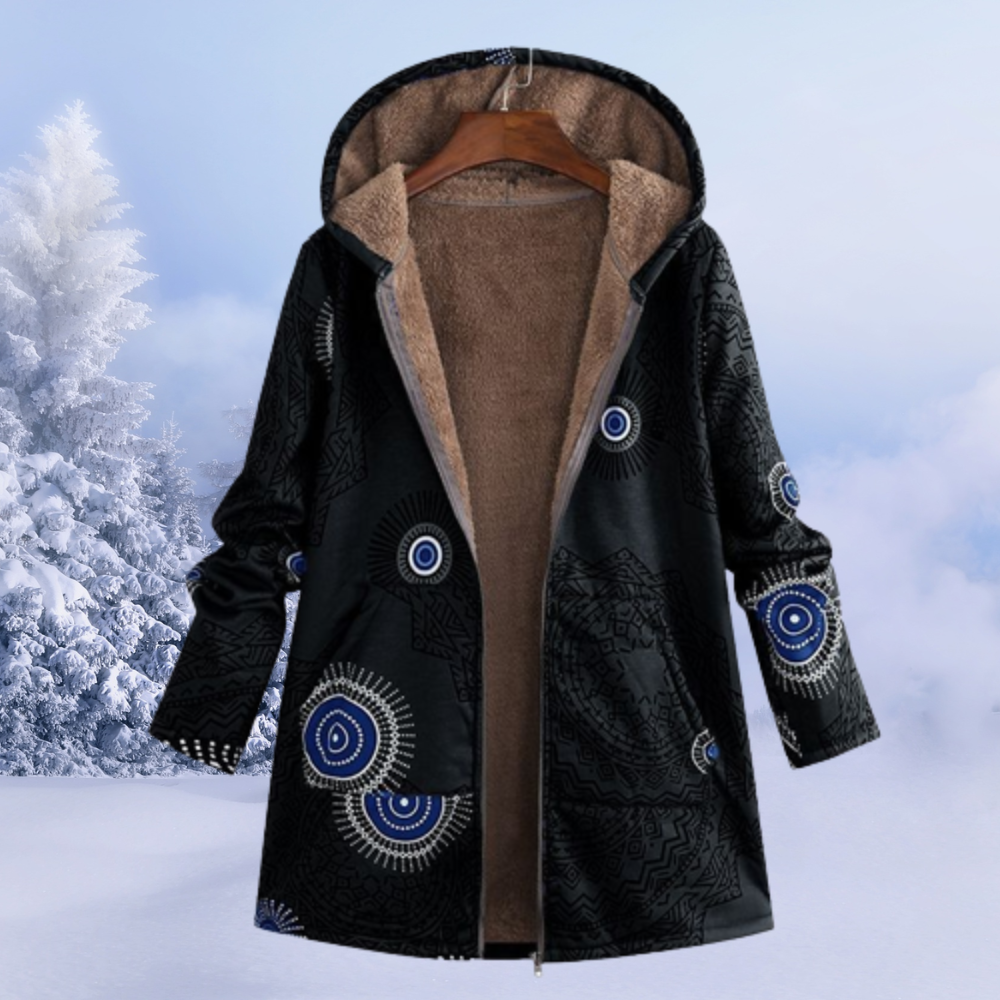 Black hooded padded puffer jacket for women in a lightweight design