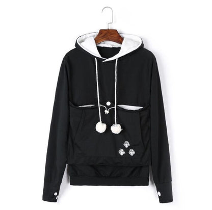Black cat pouch hoodie with kangaroo pocket for autumn
