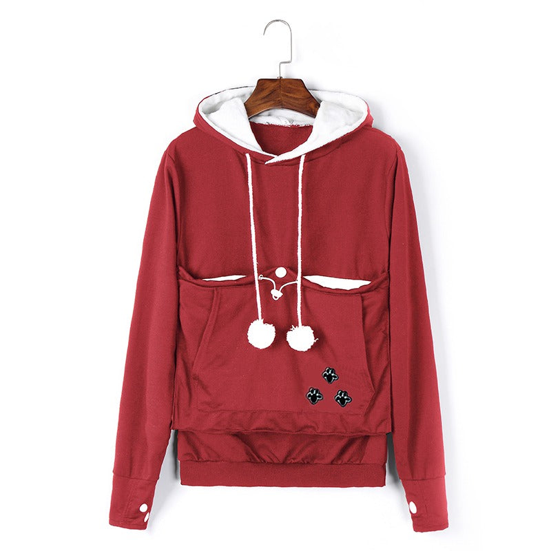 Black cat pouch hoodie with kangaroo pocket for autumn