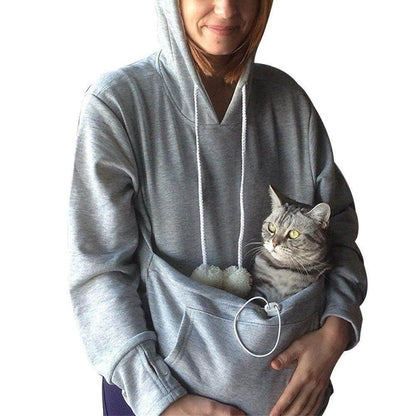 Black cat pouch hoodie with kangaroo pocket for autumn