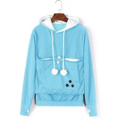 Red cat pouch hoodie with kangaroo pocket for autumn