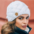 Unisex white chunky thermal knitted beanie with a snug, warm fit