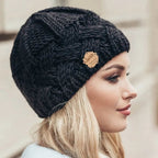 Unisex red chunky thermal knitted beanie with a snug, warm fit