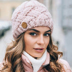 Unisex black chunky thermal knitted beanie with a snug, warm fit