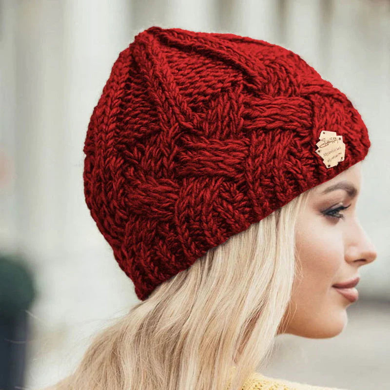 Unisex white chunky thermal knitted beanie with a snug, warm fit