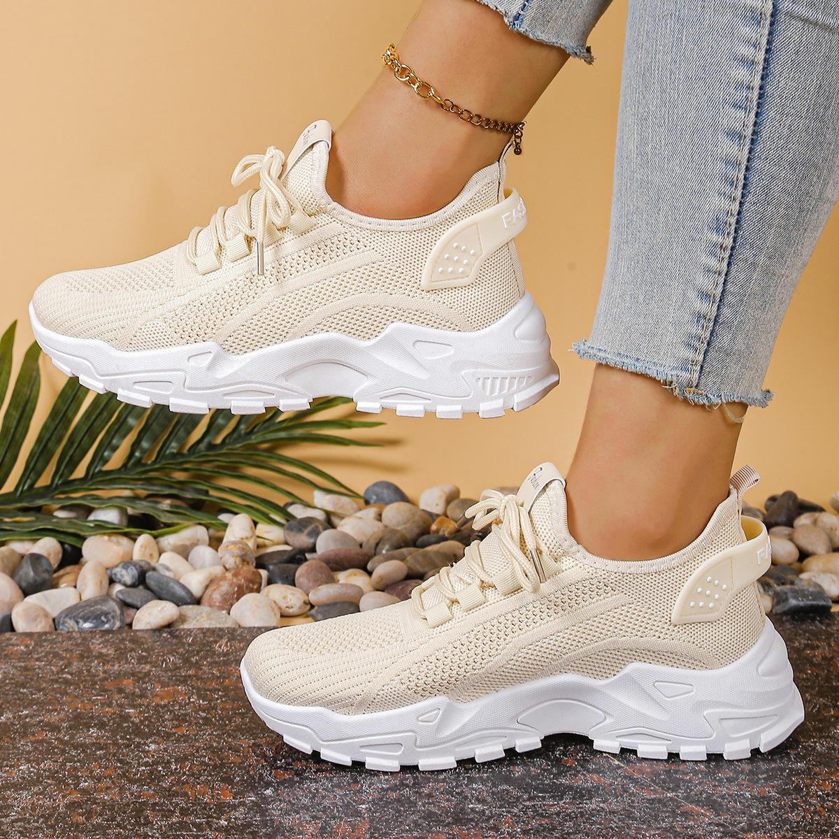 Khaki cushioned wide fit trainers with a padded insole for everyday comfort