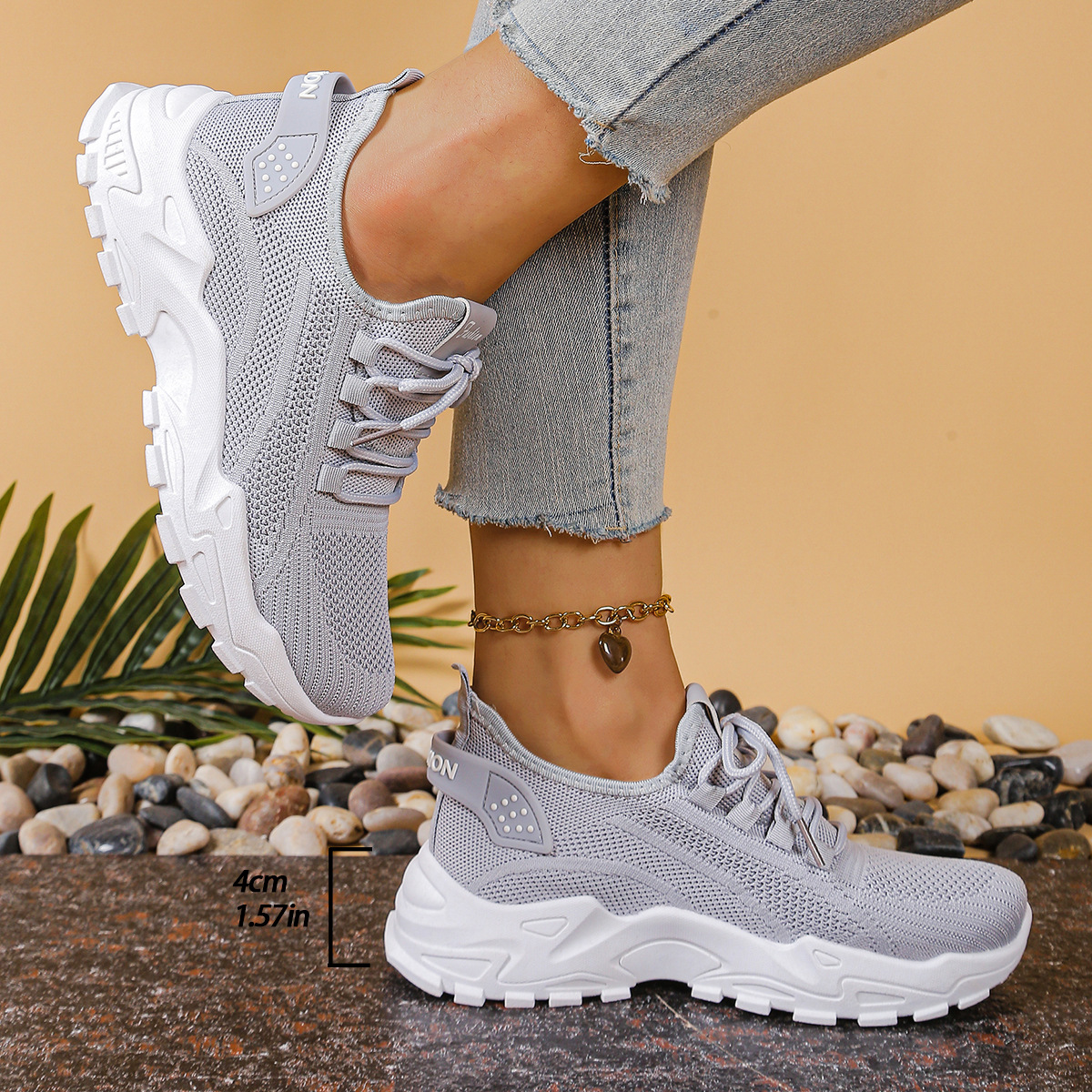 Khaki cushioned wide fit trainers with a padded insole for everyday comfort