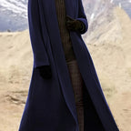 Close-up of inner lining on long winter coat