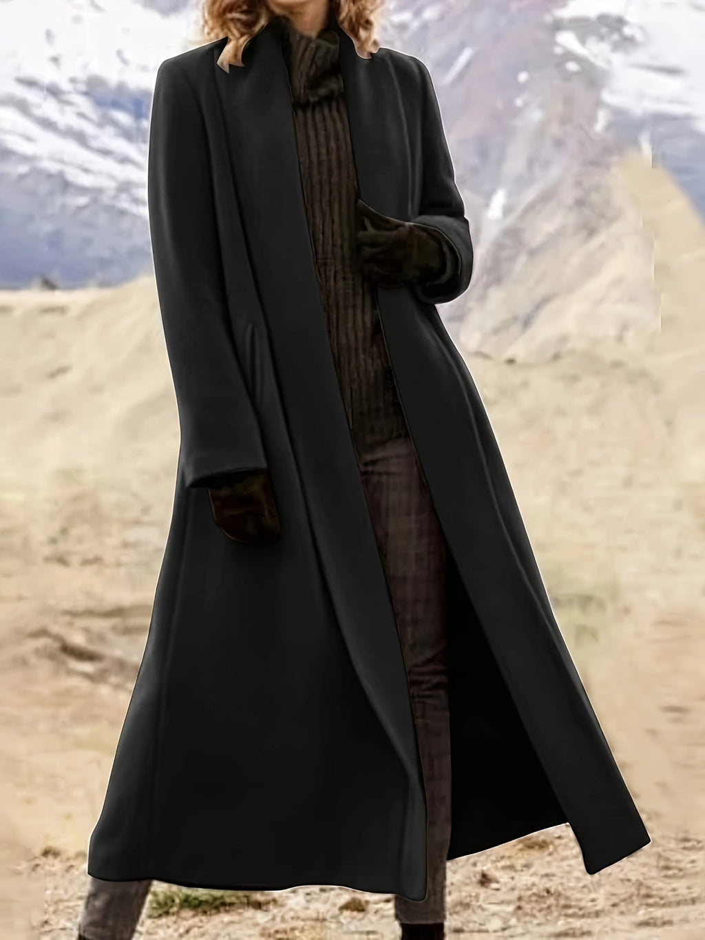Close-up of hem on long winter coat