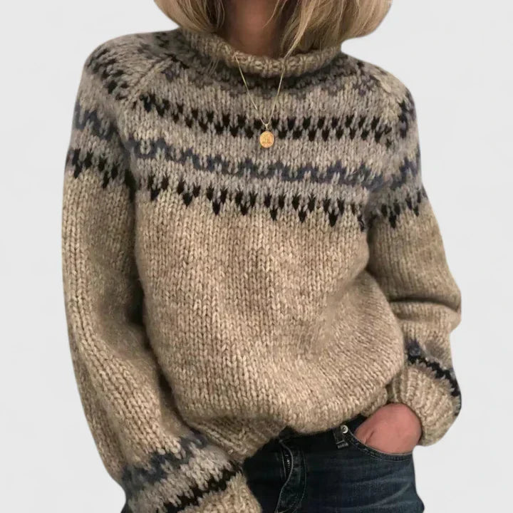 Women's Grey Fair Isle Patterned Turtleneck Autumn Jumper