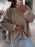Women's taupe oversized chunky knit boat neck jumper